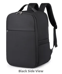 Side view of black business laptop backpack with waterproof high-density oxford fabric
