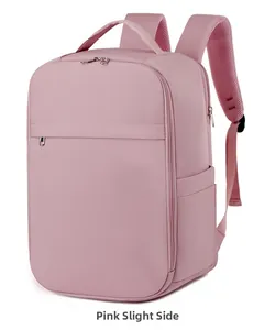 Pink multipurpose laptop backpack side view with durable water-resistant fabric