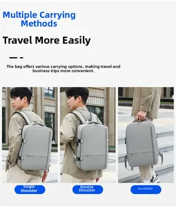 Business gray travel backpack showing versatile carrying modes: shoulder, back, and hand-held