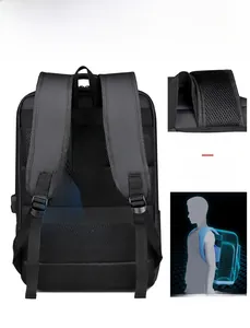 Ergonomic 3D honeycomb breathable mesh back panel and padded straps on laptop backpack