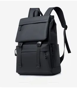 Detail of waterproof black outdoor backpack with adjustable buckles and breathable mesh straps