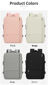 Travel backpack for laptops in four colors: pink, beige, grey, and black versions