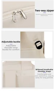 Detail of smooth two-way zippers, adjustable buckles and wide breathable mesh straps