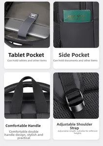 Detail view of laptop sleeve, side pockets, reinforced handles and breathable straps