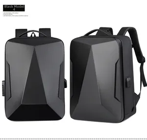 Black hard shell gaming laptop backpack with USB port and security combination lock