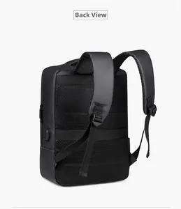 Waterproof laptop backpack back view with breathable mesh and luggage strap