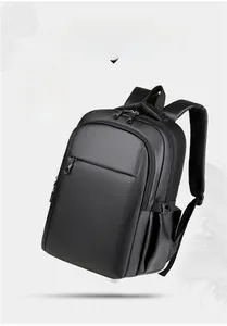 Detailed view of lightweight black oxford fabric backpack with a focus on flexible texture
