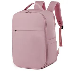 Minimalist light pink laptop backpack with breathable straps for commute and school