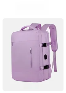Sac à dos de voyage lilas avec poignée rembourrée et bretelles en maille aérée