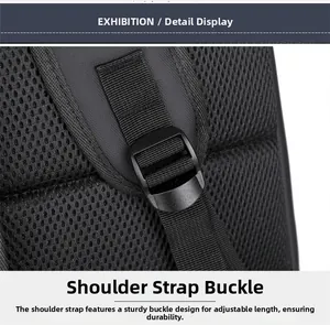 Detail of durable plastic shoulder strap buckle and breathable honeycomb mesh padding