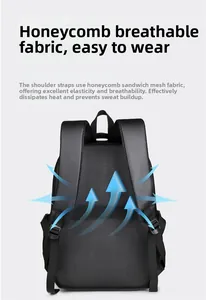 Detail of breathable honeycomb mesh padding and adjustable straps on backpack back