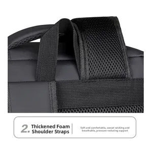 Detail of thickened foam shoulder straps with breathable mesh for comfortable carrying