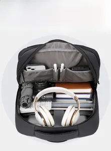 Internal layout of large capacity black business backpack with multi-functional compartments