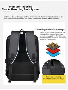 Detail of ergonomic breathable shoulder straps and padded mesh back panel on business backpack