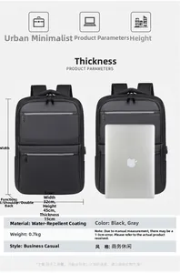 Detail view of the waterproof business backpack showing size 32x45x15cm with laptop storage