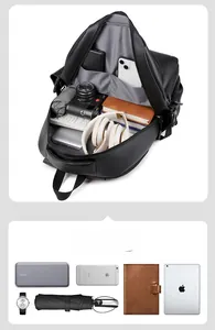 Detailed internal view of large capacity casual backpack showing multiple compartments and storage