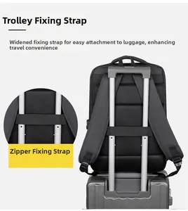 Business backpack with trolley strap and breathable mesh padding for travel convenience