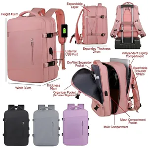 Sac à Dos de Voyage Grande Capacité pour Femme Extensible Sac pour Ordinateur Portable Business Avec Port USB Imperméable