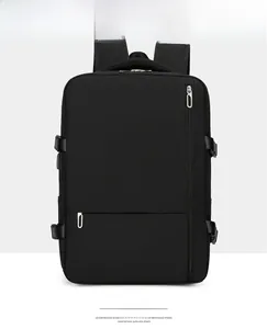 Front view of black waterproof travel backpack with hidden zippers and top handle