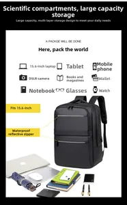 Detail of multi-layer business backpack with 15.6 inch laptop slot and waterproof zipper