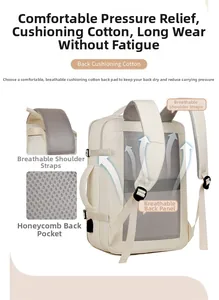 Close-up of padded breathable mesh back and cushioned shoulder straps on white backpack