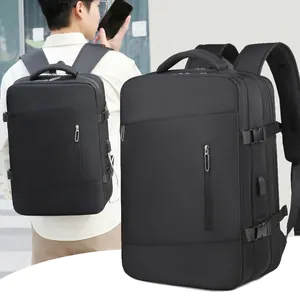 Sac à dos voyage noir grande capacité avec port USB et tissu en nylon imperméable