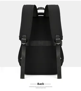 Back view of travel backpack featuring breathable mesh shoulder straps and luggage strap