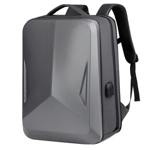Hard shell laptop backpack with USB port and geometric waterproof design for gaming and business