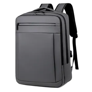 Dark grey business laptop backpack with USB charging port and waterproof fabric