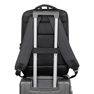 Business laptop backpack with USB charging and trolley strap for travel convenience