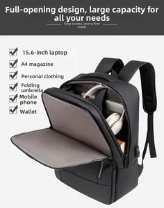 Macro view of 180-degree flat opening laptop backpack with 15.6 inch compartment