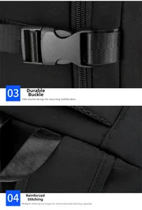 Detail of durable side-release buckles and reinforced stitching on travel backpack