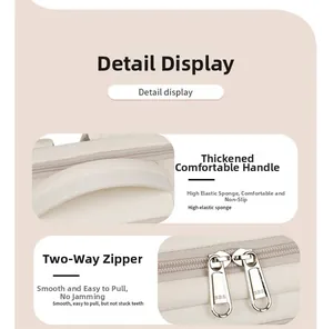 Detail of thickened sponge handle and dual SBS zippers on the off-white laptop backpack