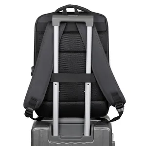 Waterproof business backpack featuring breathable back padding and luggage strap
