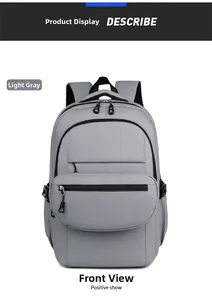 Front view of light grey large capacity school backpack with waterproof nylon fabric
