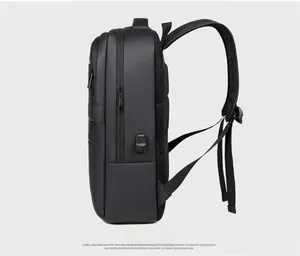 Side view of business laptop backpack with USB charging port and breathable back padding