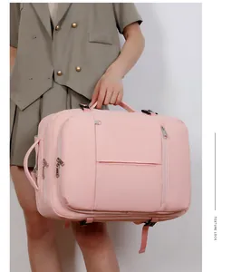Pink waterproof travel backpack with multi-pocket compartments for business and laptop use