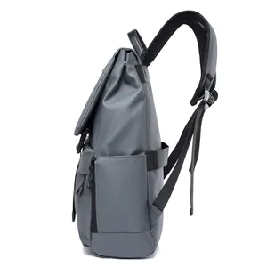 Grey waterproof large capacity travel laptop backpack with ergonomic mesh straps