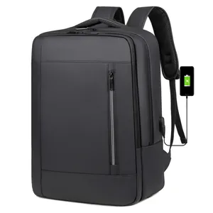 Men Waterproof Business Laptop Backpack Large Computer Bag With USB Charging Port Professional Travel Office Daypack Black Gray