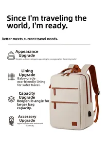 Detail of lightweight business backpack with USB port and eco-friendly interior lining