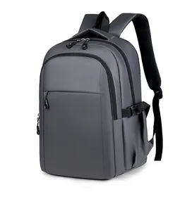 Detailed side view of dark grey casual laptop backpack with waterproof fabric