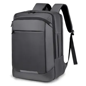 Waterproof dark grey business laptop backpack with ergonomic S-shaped shoulder straps