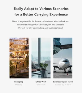 Three lifestyle scenes highlighting urban leisure, office work and travel functionality