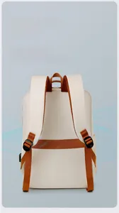 White laptop backpack rear view showing breathable mesh back panel and USB port