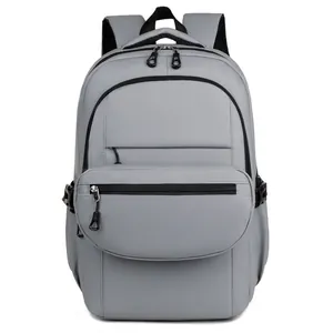 Light grey waterproof business laptop backpack with multiple compartments and padded straps