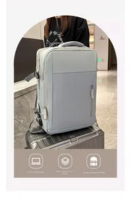 Detail of travel backpack with trolley sleeve and 15.6 inch laptop compartment
