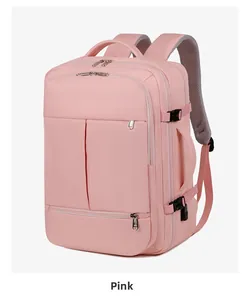 Detailed side view of pink waterproof business backpack with breathable mesh back straps