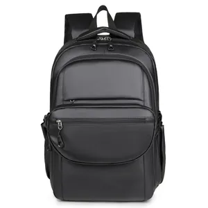 Fashionable black laptop backpack with multi-layer large capacity and breathable mesh straps