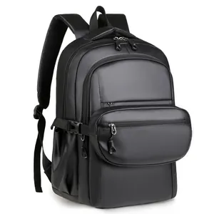 Fashionable black large capacity student backpack with laptop compartment and water resistant fabric