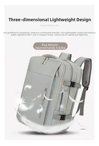 Lightweight grey water-resistant business backpack detail showing 0.82kg weight capacity